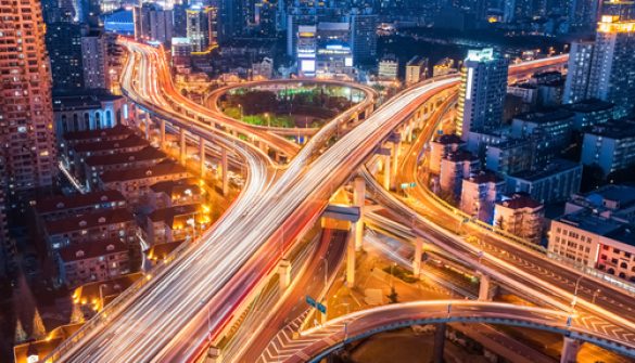 City,Interchange,Closeup,At,Night,,,Beautiful,Transport,Infrastructure,Background